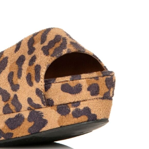 JUSTFAB Faux Suede Animal Print Heels Ankle Strap Black Brown - Picture 3 of 12